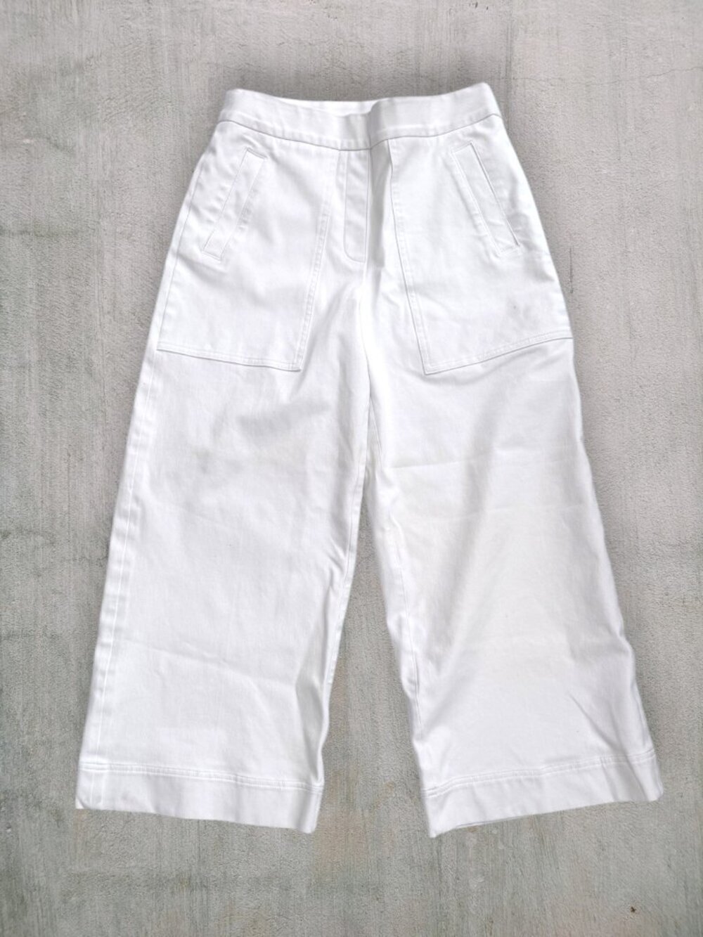 Spanx Stretch Twill White Wide Leg Crop Pants 20479R High Rise Utility Pockets S